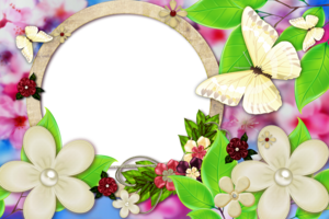 Круглая рамка для фото с цветами и бабочками